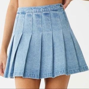 Pleated Denim Skirt